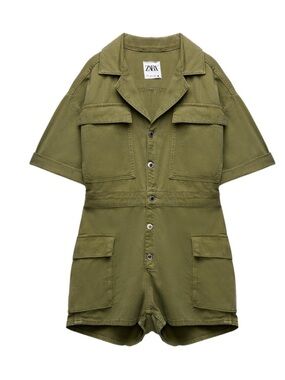 ZARA denim romper with flap pockets jumpsuit